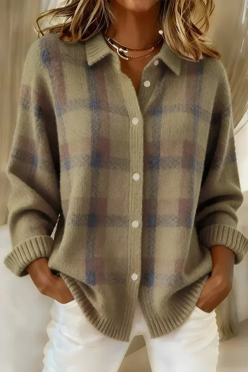 Cardigan à Carreaux Marron Automne