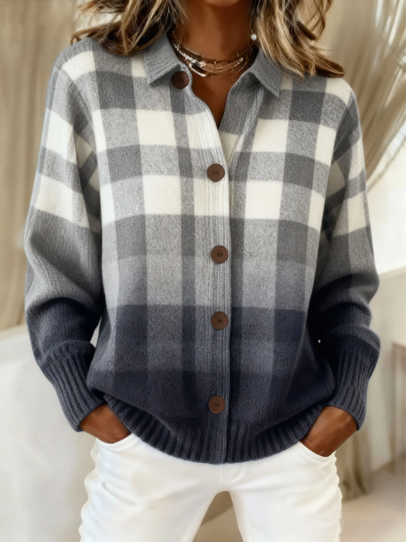 Cardigan à Carreaux Gris Dégradé
