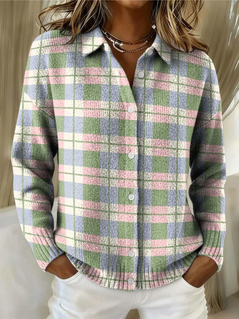 Cardigan à Carreaux Pastel Doux