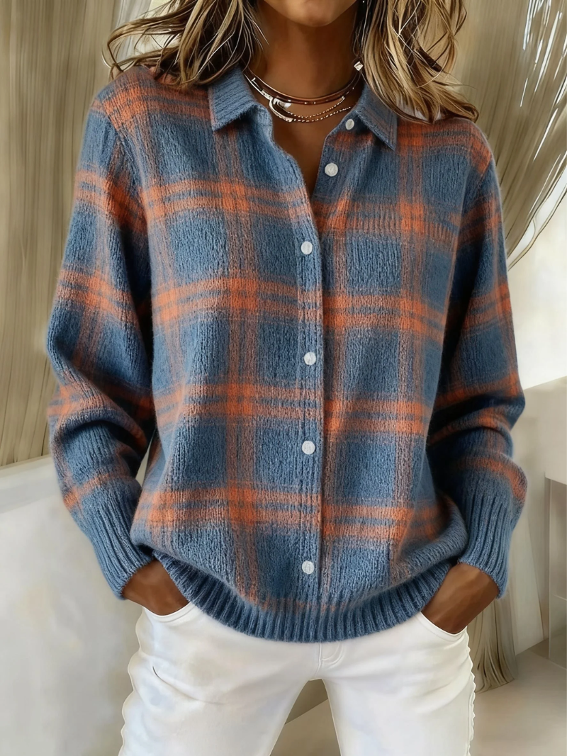 Cardigan à Carreaux Bleu Chaud