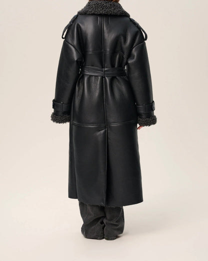 Manteau Long Simili Cuir Peau de Mouton