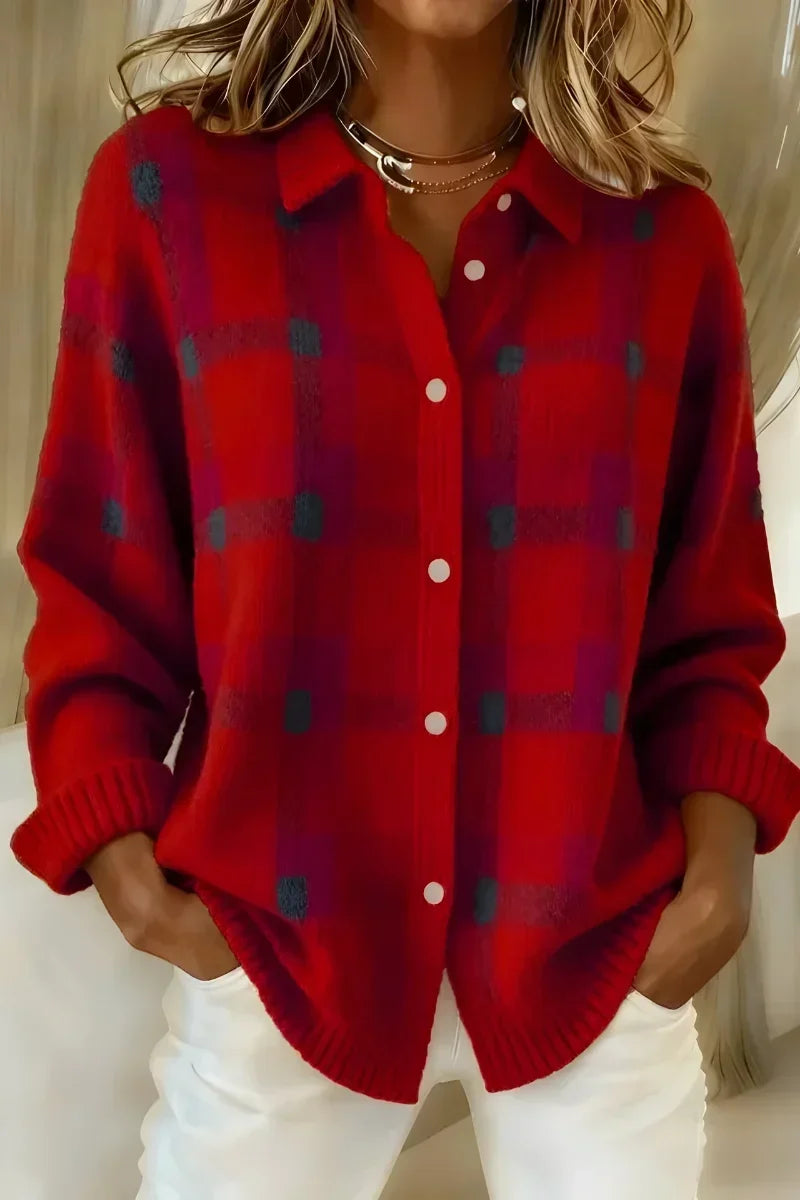 Cardigan à Carreaux Rouge Cerise