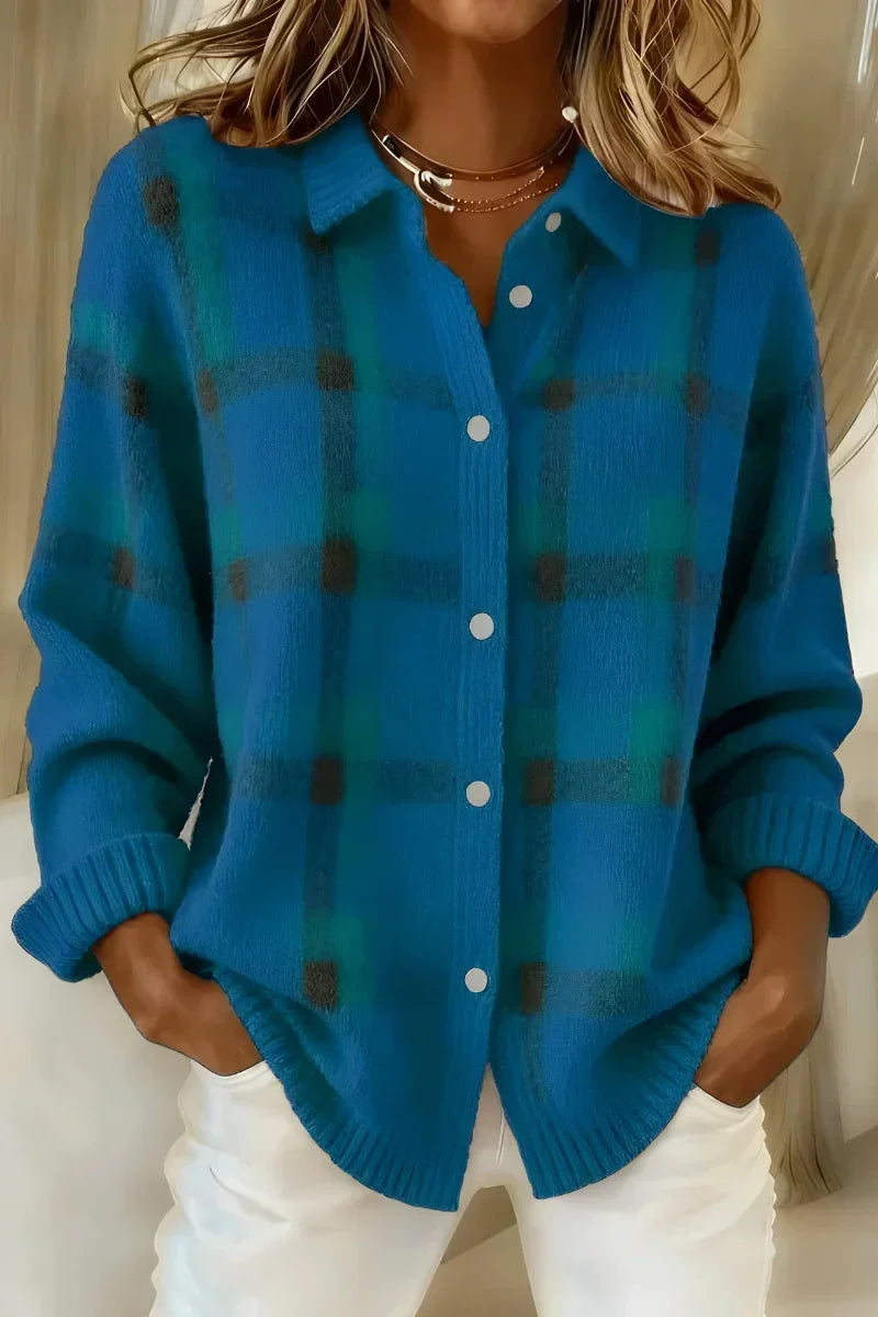 Cardigan à Carreaux Bleu Nordique