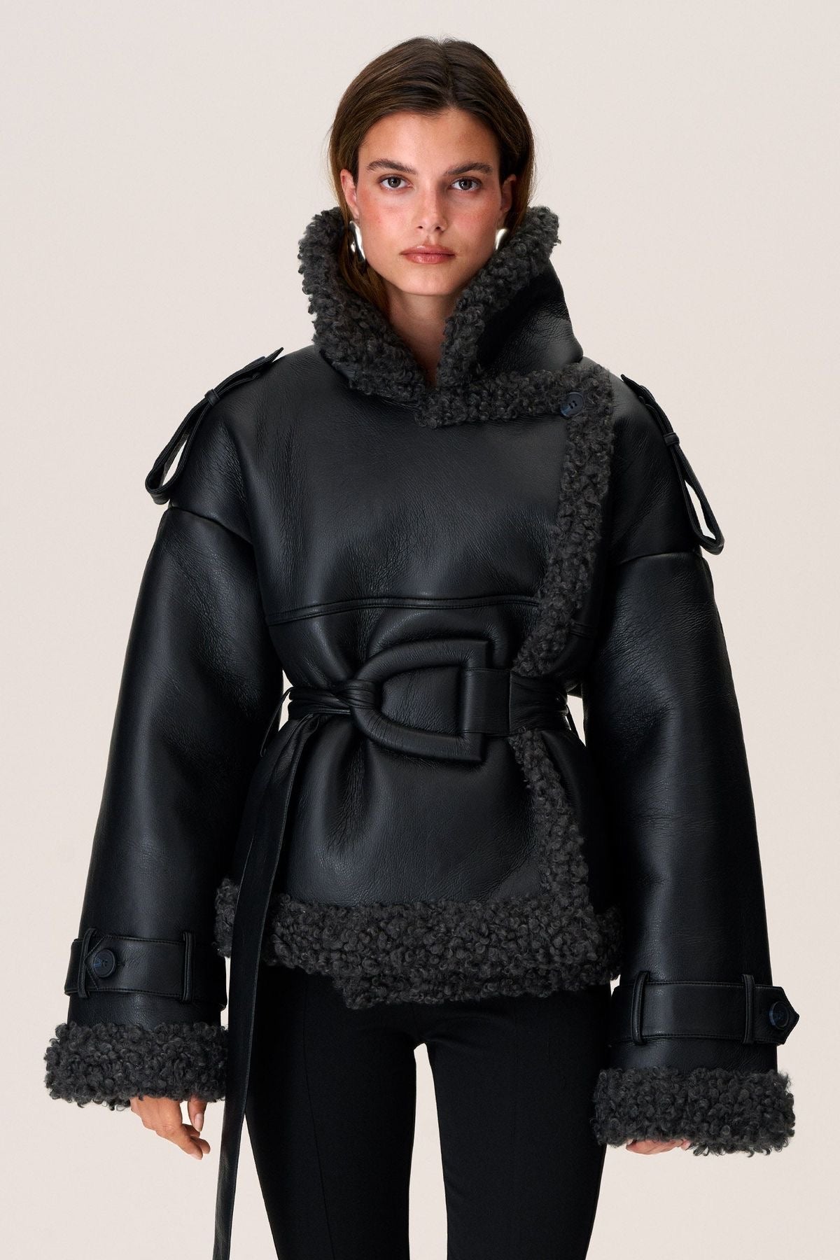 Veste Longue en Peau de Mouton Patchwork