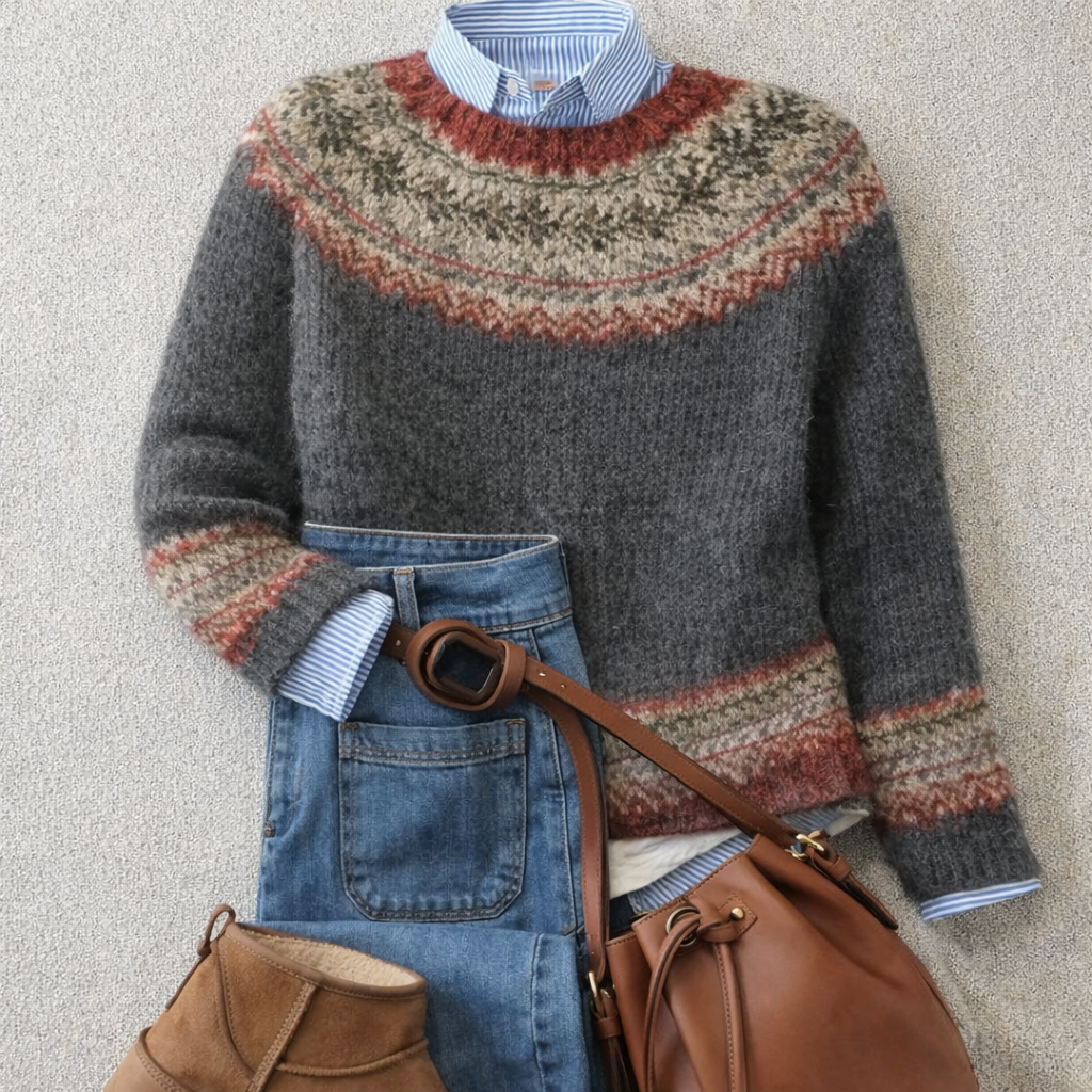 Pull Maille Empiècement Terracotta