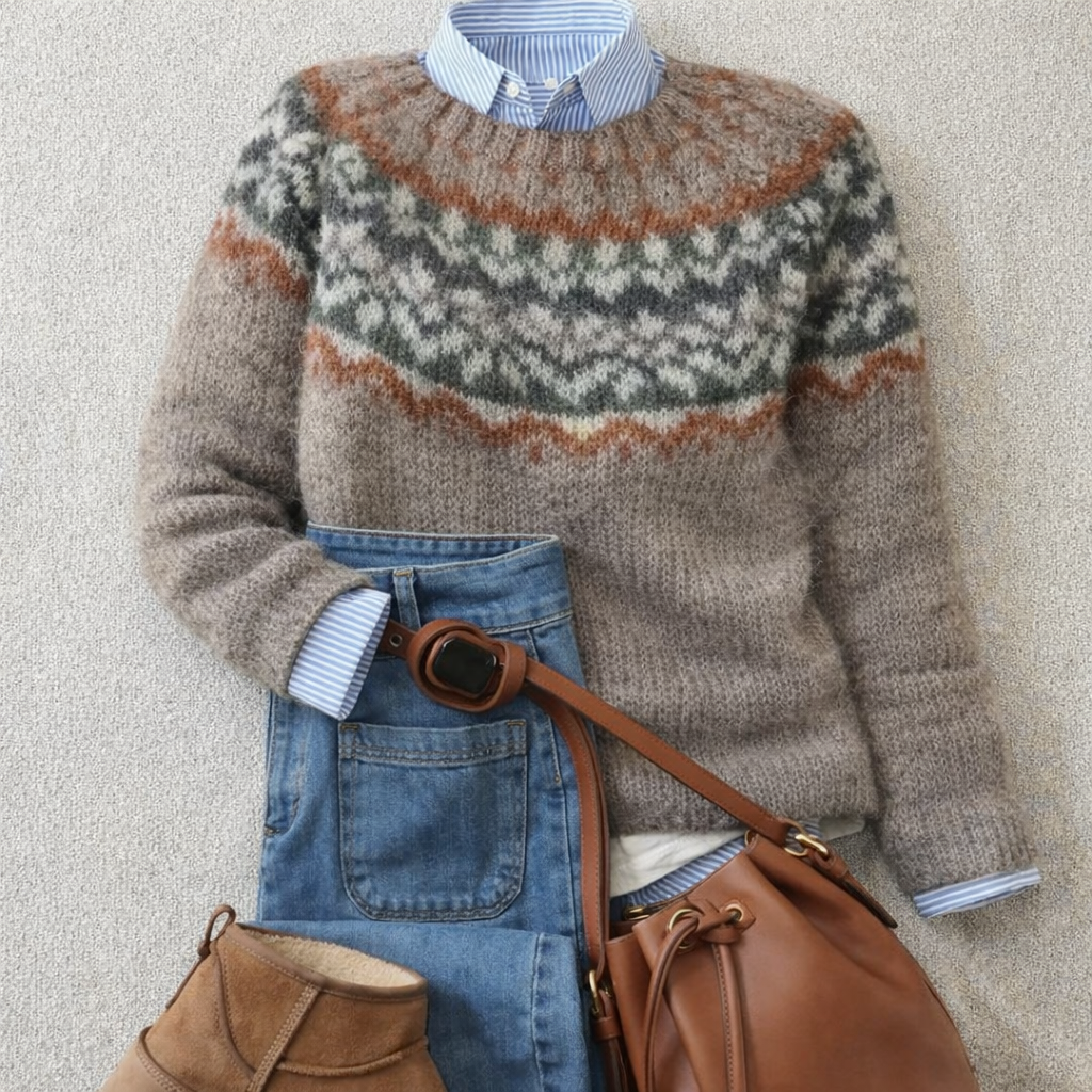 Pull Jacquard Taupe Intemporel