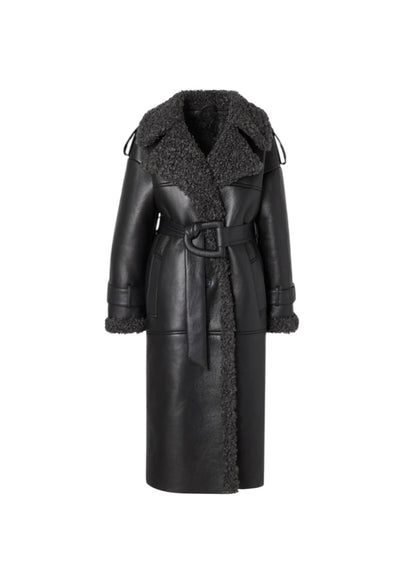 Manteau Long Simili Cuir Peau de Mouton