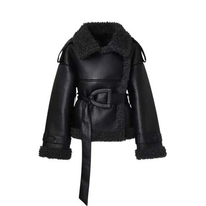 Veste Longue en Peau de Mouton Patchwork