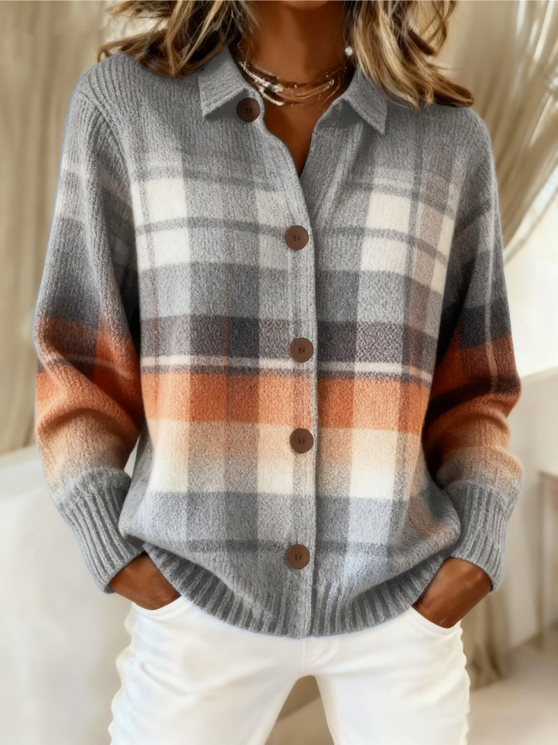 Cardigan à Carreaux Ombré Multicolore