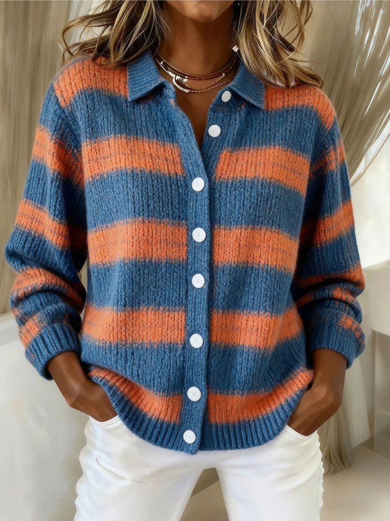 Cardigan Rayé Orange et Bleu