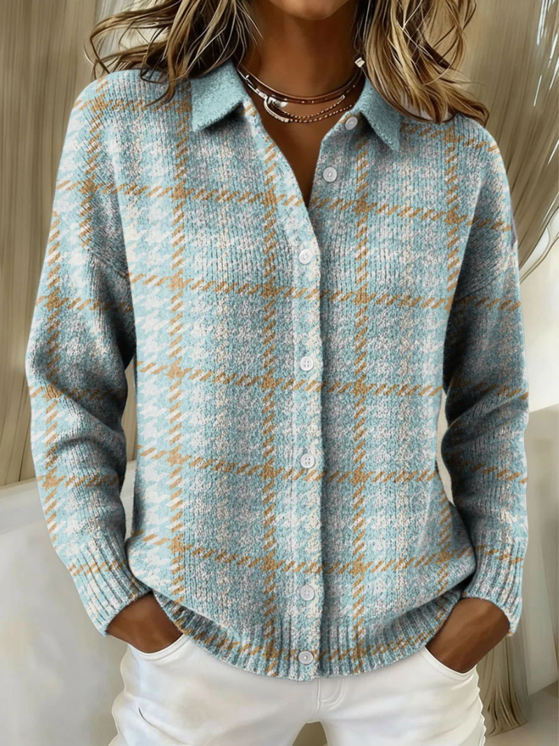 Cardigan à Carreaux Bleu Ciel