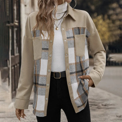 Manteau Cardigan à Carreaux Kaki
