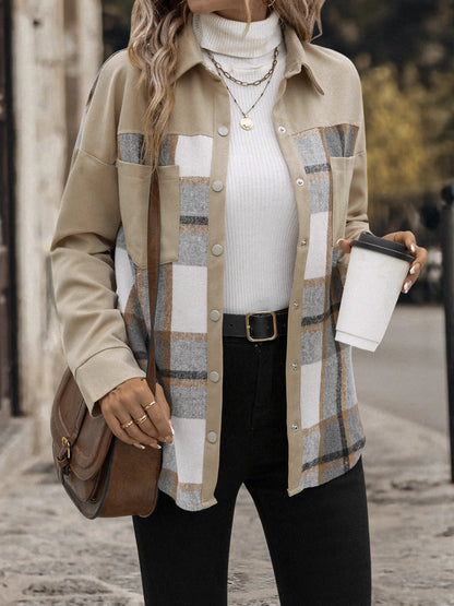 Manteau Cardigan à Carreaux Kaki