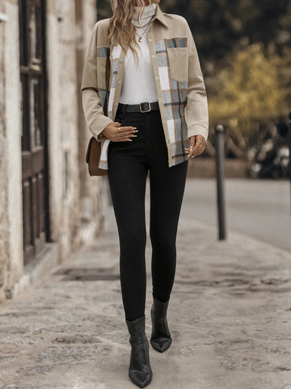 Manteau Cardigan à Carreaux Kaki