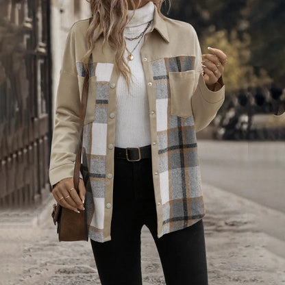 Manteau Cardigan à Carreaux Kaki