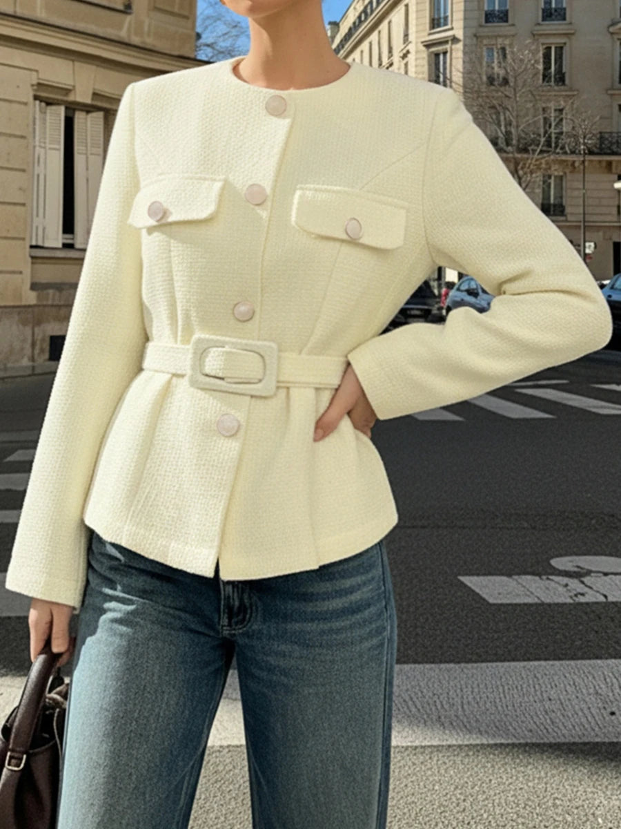 Blazer en Tweed Beige