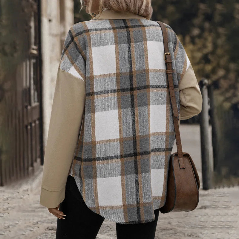 Manteau Cardigan à Carreaux Kaki