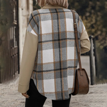 Manteau Cardigan à Carreaux Kaki