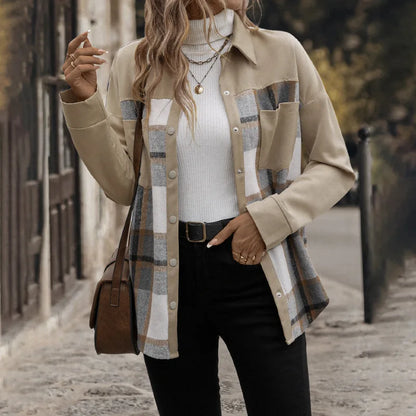Manteau Cardigan à Carreaux Kaki