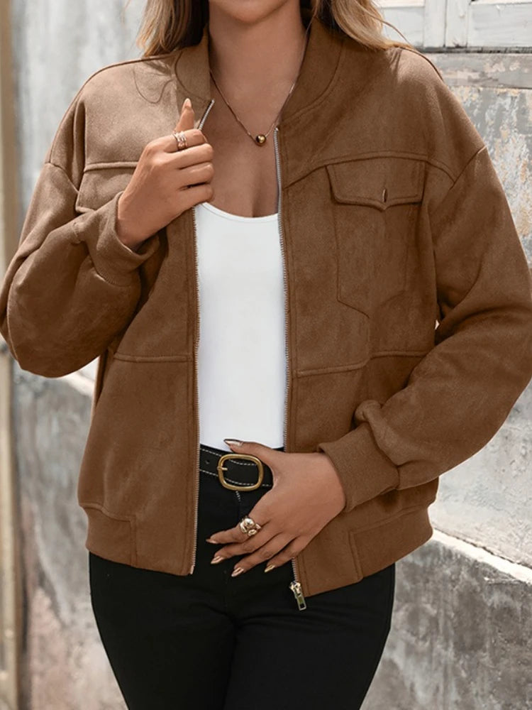 Blouson Bombardier en Daim Marron