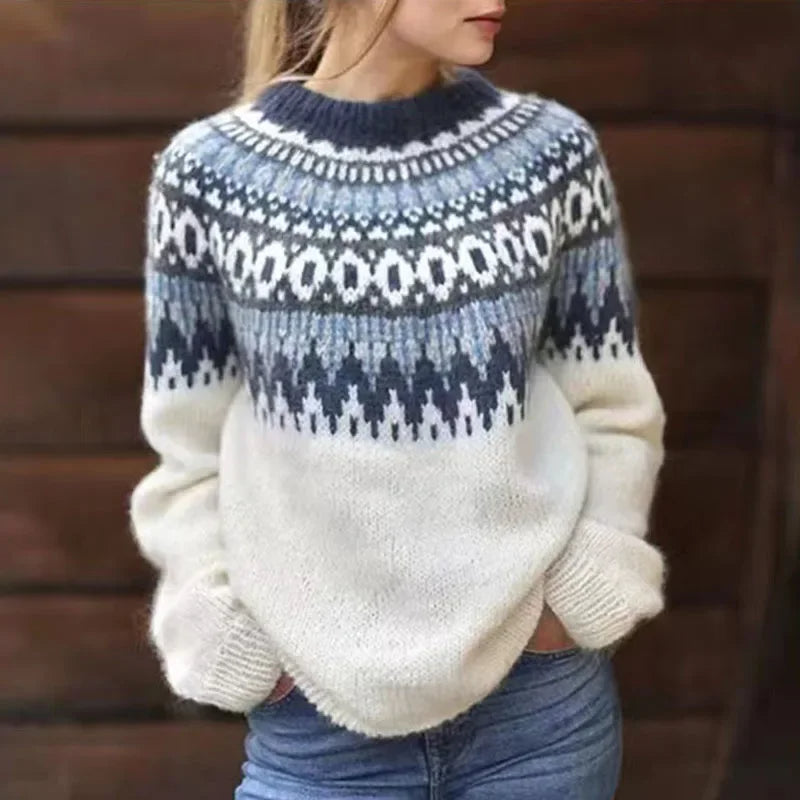 Pull Maille Écru Empiècement Marine