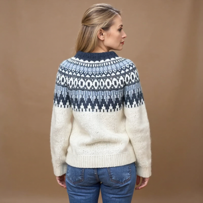 Pull Maille Écru Empiècement Marine