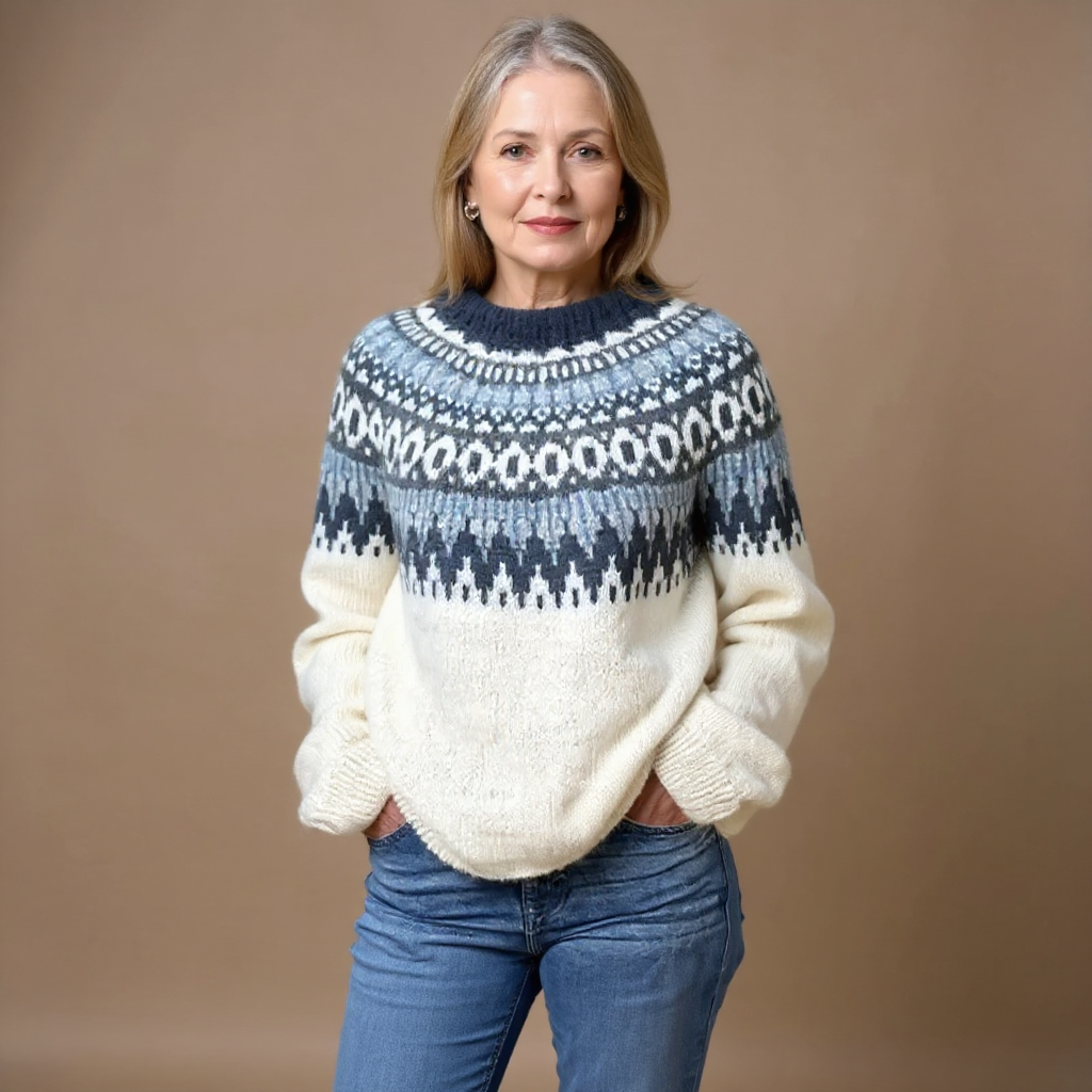 Pull Maille Écru Empiècement Marine