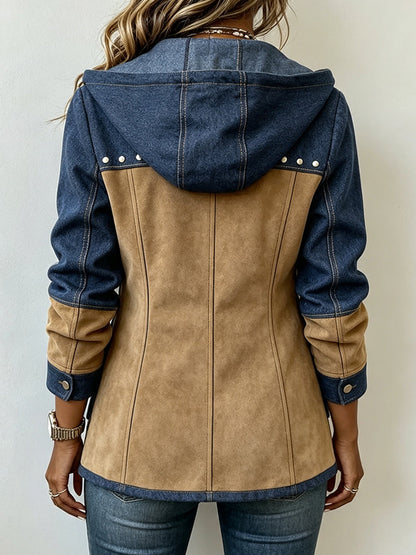 Veste à Capuche Marine et Camel